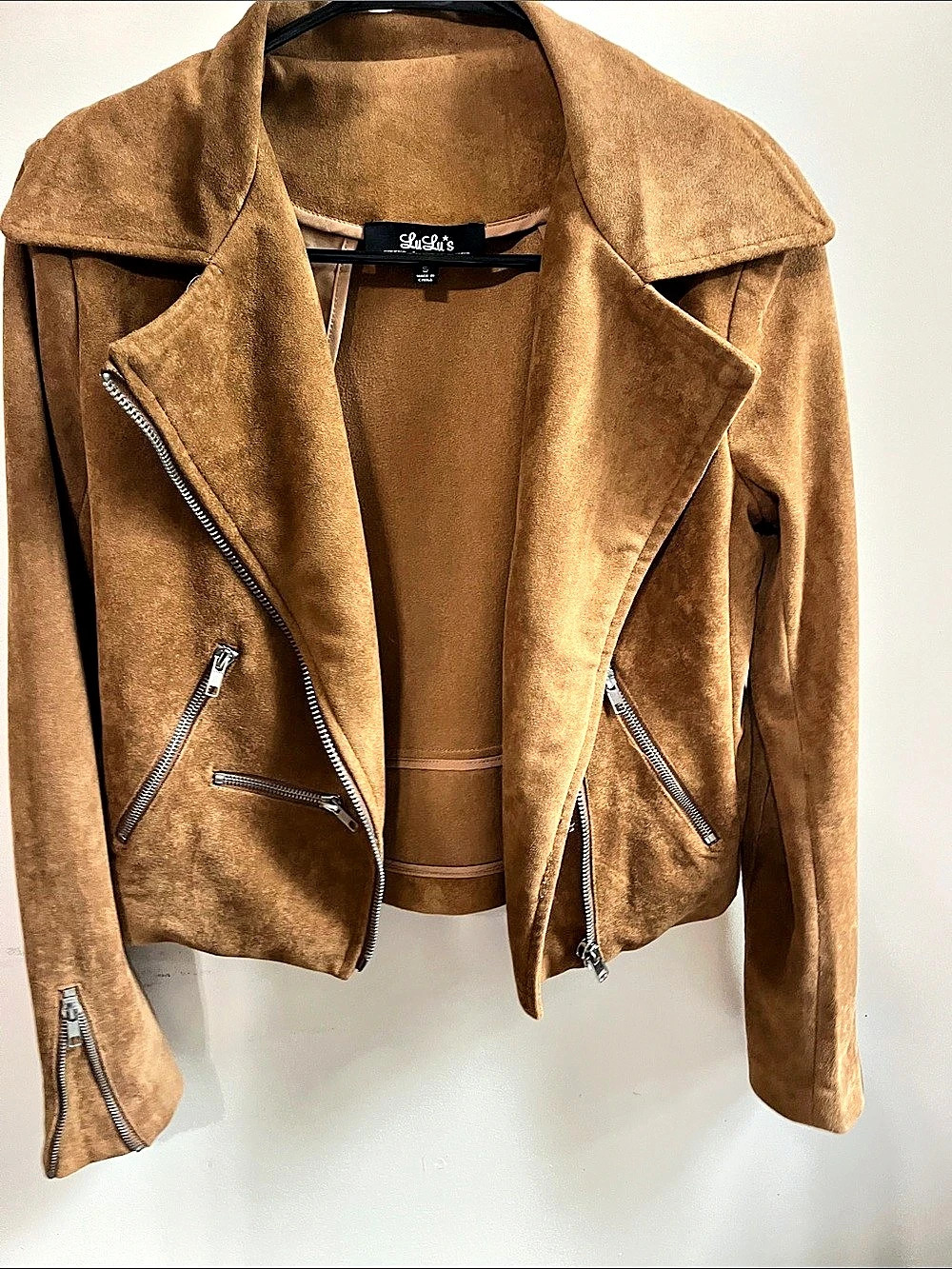 Lulus Faux Suede Moto Jacket in Brown Like New